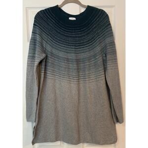 J. Jill Tunic Sweater Dress Sz LG Ombré Blue Green Gray Teacher Casual Lagenlook